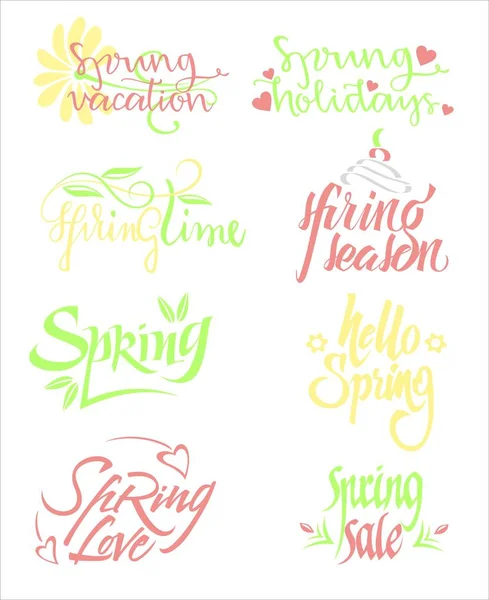 Bright Spring Calligraphic Letterings Set — Stock Vector