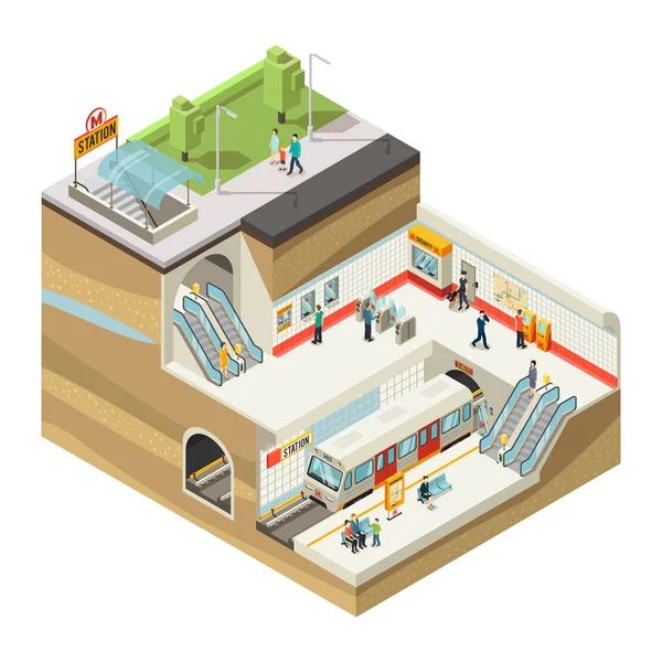 Isometric Underground Station Concept — Stock Vector