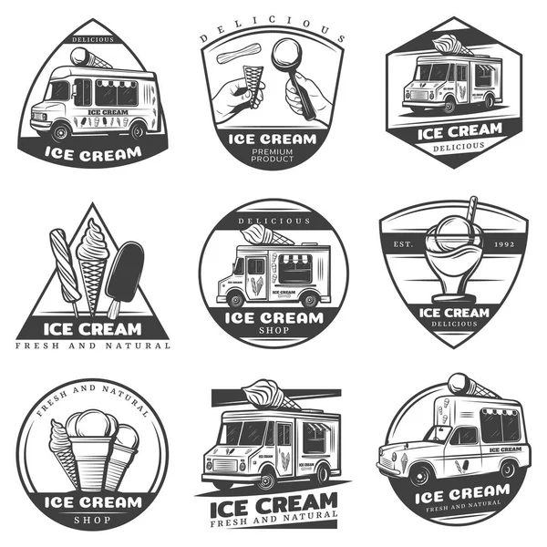 Černobílý retro zmrzliny sada nálepek — Stockový vektor