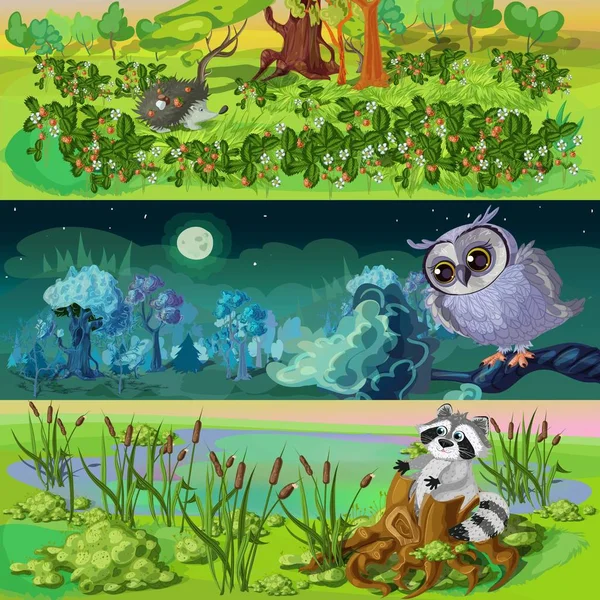 Animales de dibujos animados Banners Set — Archivo Imágenes Vectoriales