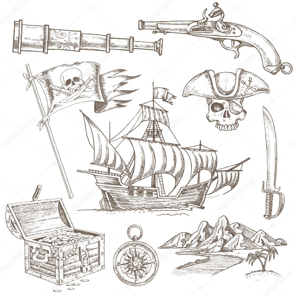 Pirate Elements Hand Drawn Set