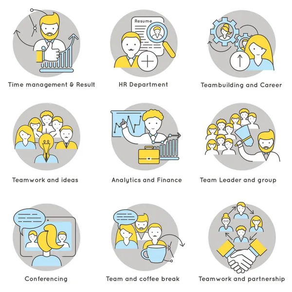 Conjunto de ícones de trabalho em equipe linear —  Vetores de Stock