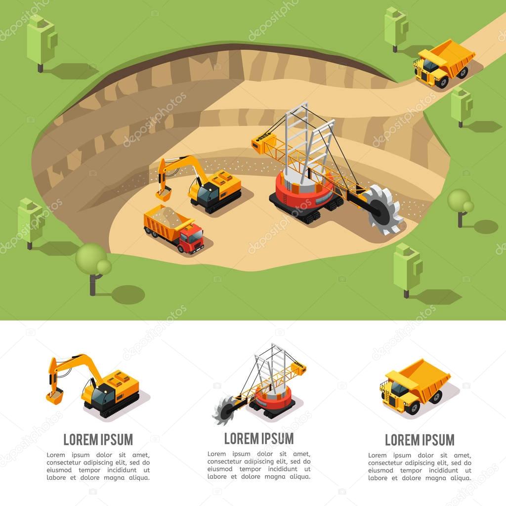 Colorful Isometric Coal Extraction Composition