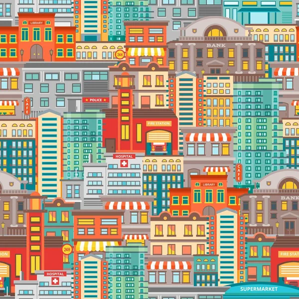 평평한 도시 완벽 한 패턴 — 스톡 벡터