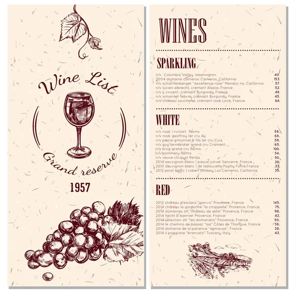 Şarap menü tasarımı — Stok Vektör