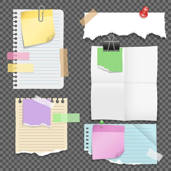 Folhas de papel com conjunto de papelaria — Vetor de Stock