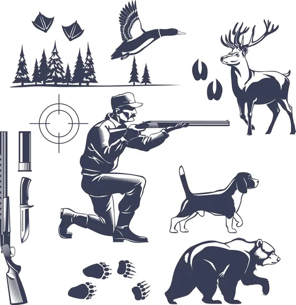 Hunting Vintage Style Icons Set — Stock Vector