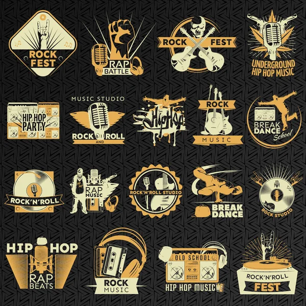 Conjunto de emblema de roca Hiphop — Archivo Imágenes Vectoriales