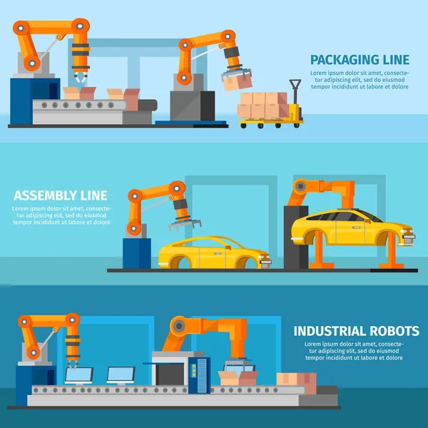 Bannières de fabrication automatisée industrielle — Image vectorielle