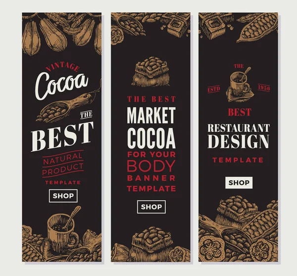 Banners verticales de cacao — Vector de stock
