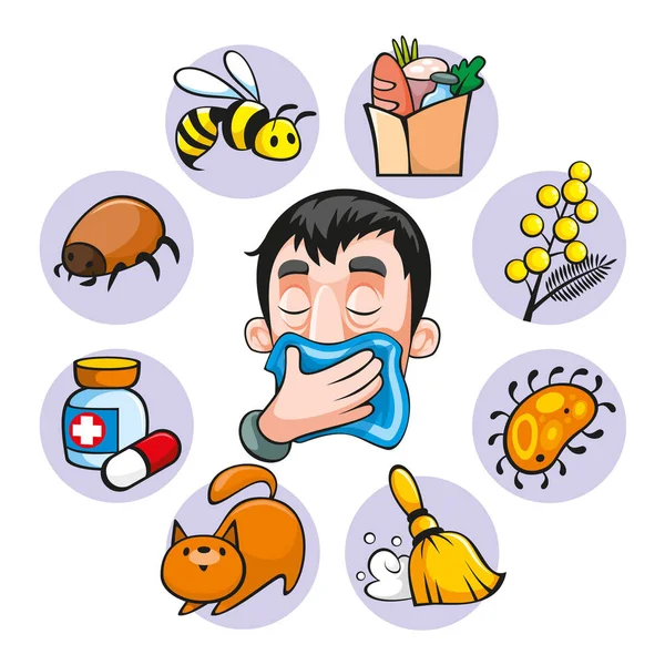 Set di allergie colorate del fumetto — Vettoriale Stock