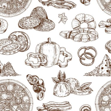 Çizilmiş Pizza malzemeleri desen