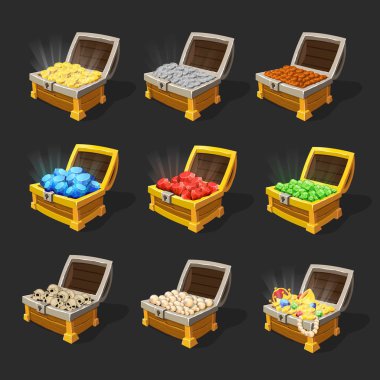 İzometrik hazine sandıkları Set