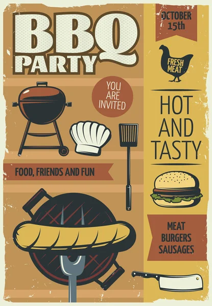Plakat BBQ party — Wektor stockowy