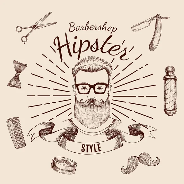 Barbearia Hipster Estilo Design — Vetor de Stock
