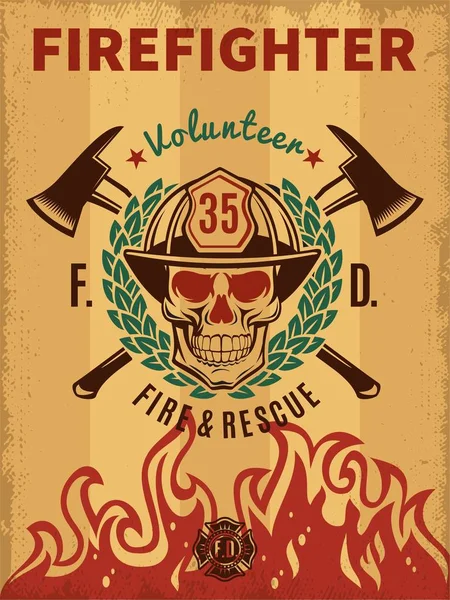 Cartaz de bombeiro vintage —  Vetores de Stock