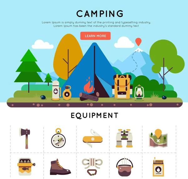 Juego de banner de camping — Archivo Imágenes Vectoriales