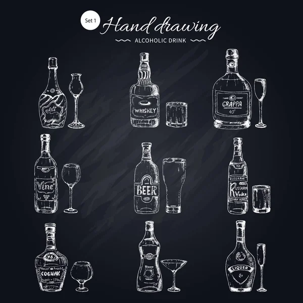 Conjunto de ícones monocromáticos de bebidas alcoólicas — Vetor de Stock