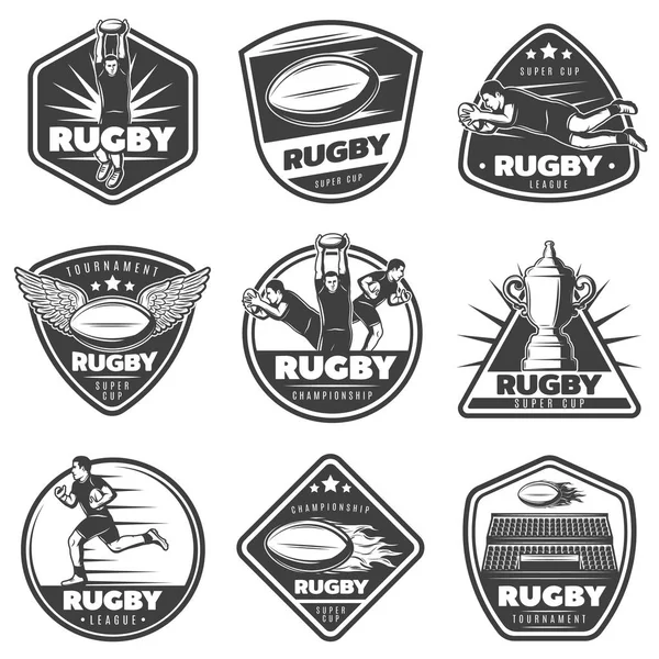 Set de etiquetas de rugby monocromo vintage — Vector de stock