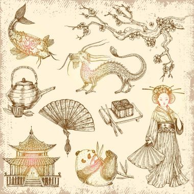 Asya el çizilmiş öğeleri