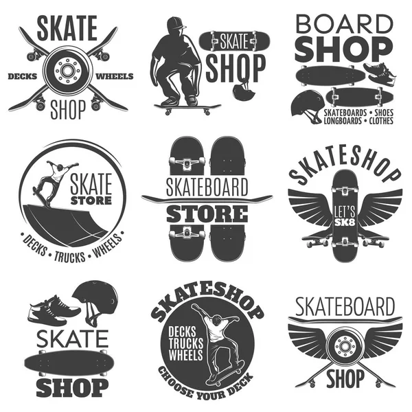 Vintage σετ εμβλήματα Skateboarding κατάστημα — Διανυσματικό Αρχείο