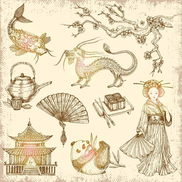 Asya el çizilmiş öğeleri