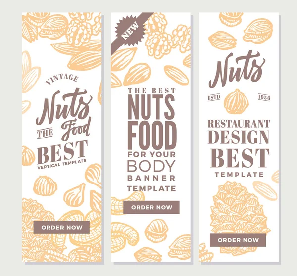 Vintage Nuts Food Banners verticales — Archivo Imágenes Vectoriales