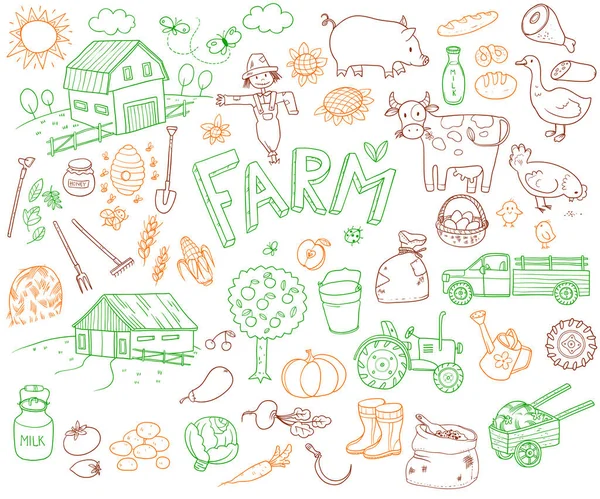 Doodle zemědělství ikony nastavit — Stockový vektor