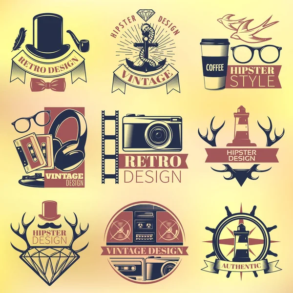 Conjunto de emblemas coloridos Hipster vintage — Vetor de Stock