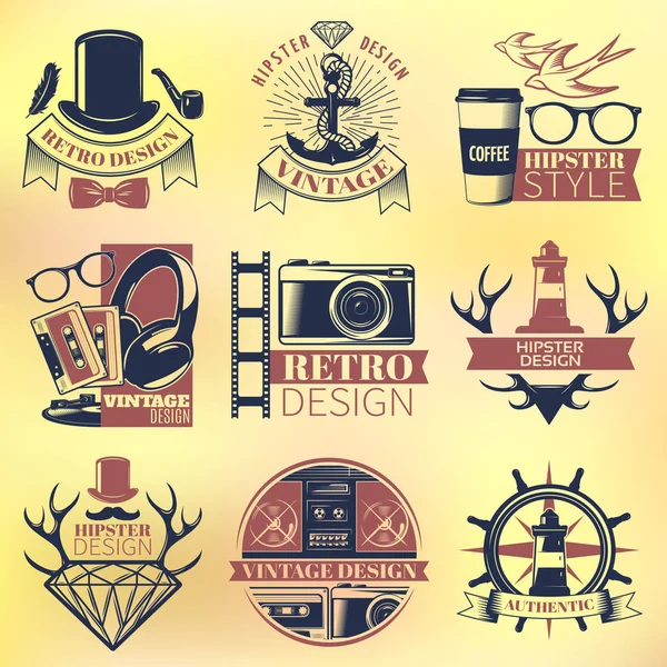 Vintage Hipster farbige Embleme Set — Stockvektor