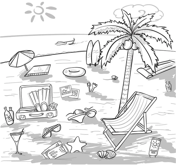 Doodle Beach Vacation koncept — Stock vektor