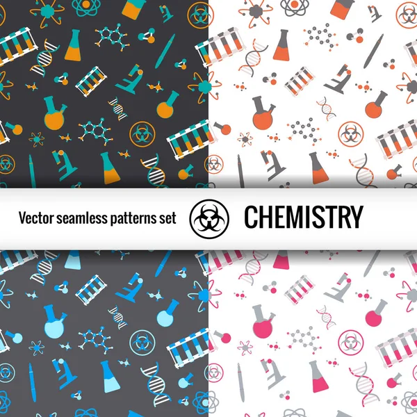 Conjunto de patrones de doodle de química — Vector de stock