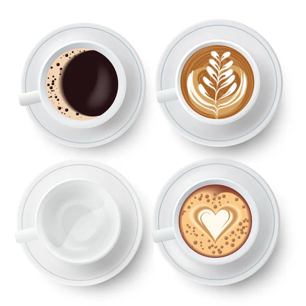 Kaffeetassen-Set mit Latte Art — Stockvektor