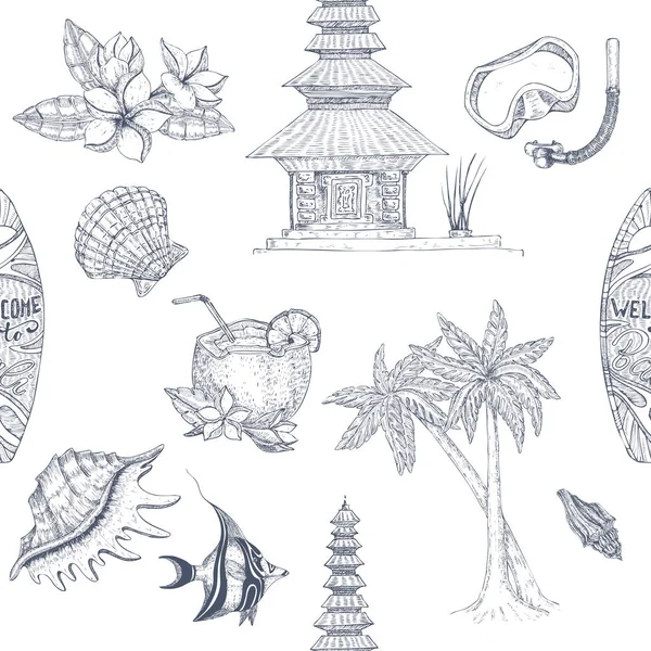 巴厘岛的手绘制的模式 — 图库矢量图片