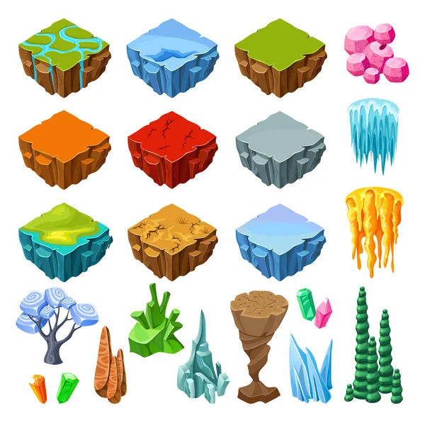 Isometric Bright Game Landscape Icons Collection — Stock Vector