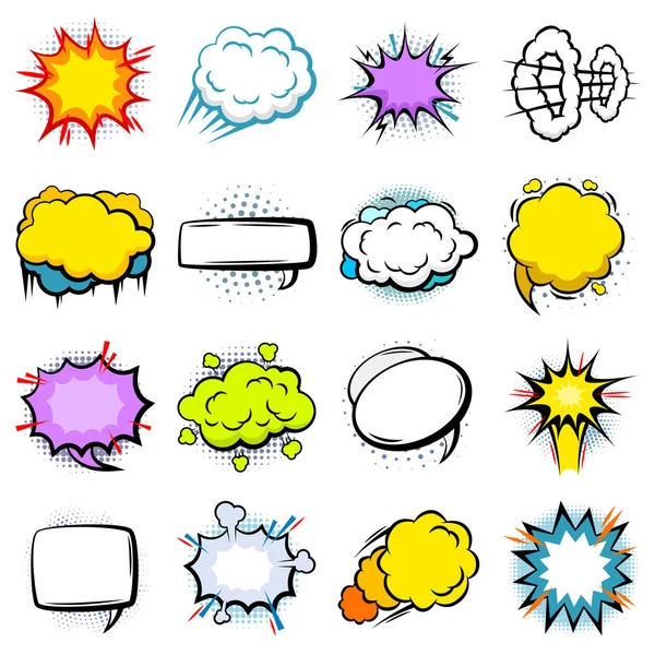 Ensemble de bulles de discours d'explosion colorées comiques — Image vectorielle