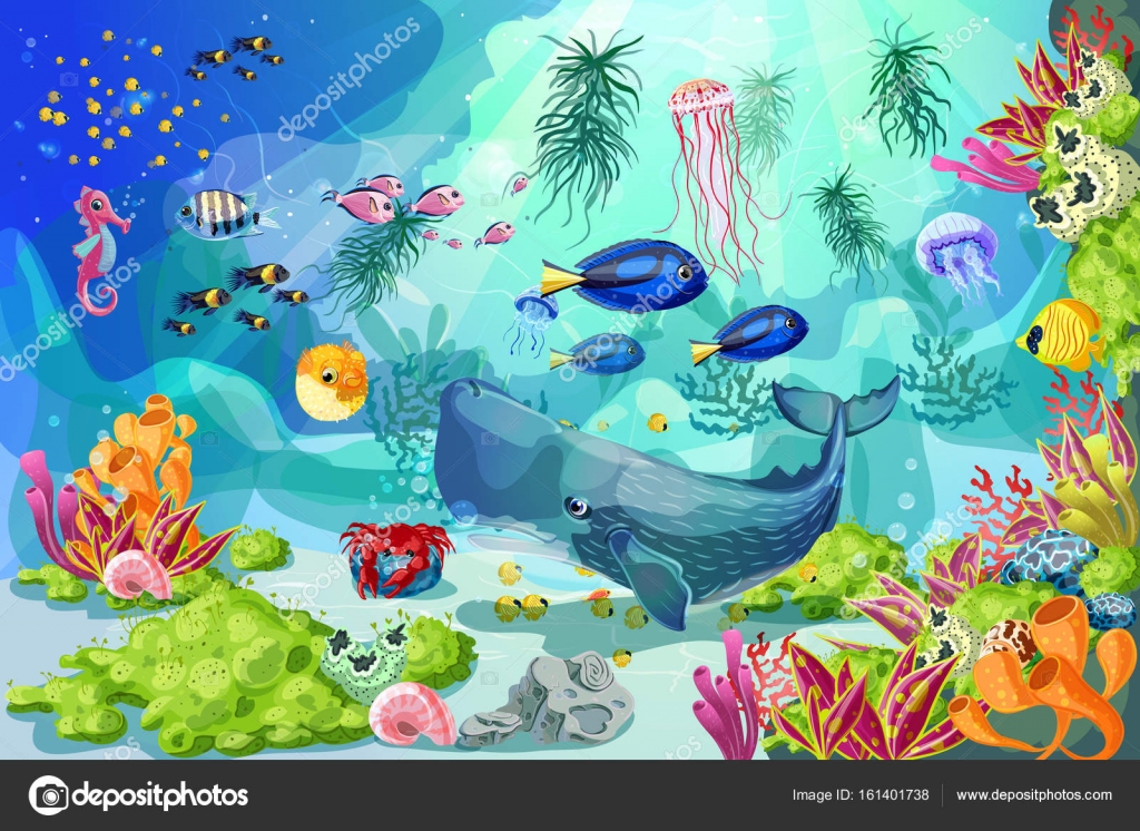 Cartoon Colorful Marine Underwater Life Background Vector Image By C Mogil Vector Stock