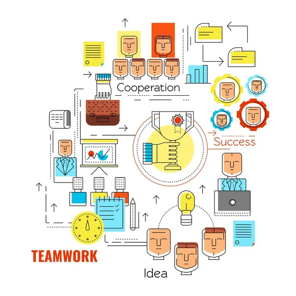 Concetto di strategia aziendale di Teamwork lineare — Vettoriale Stock