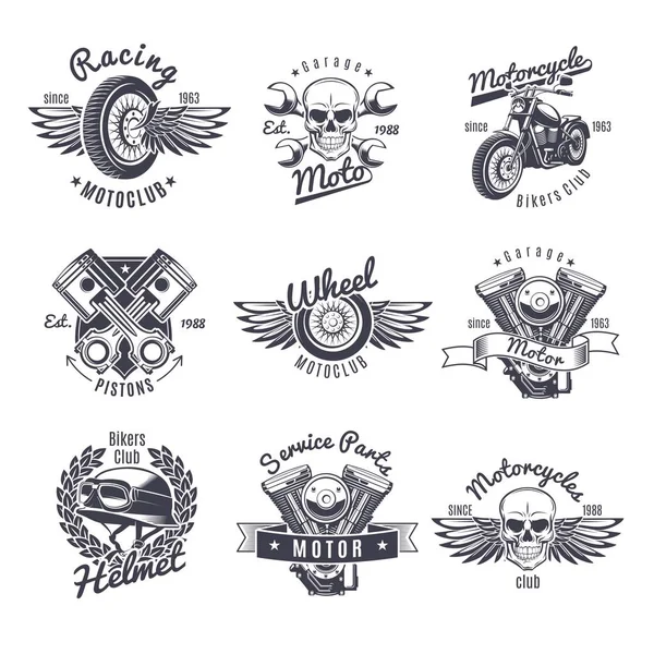 Vintage monocromo etiquetas de la motocicleta conjunto — Vector de stock