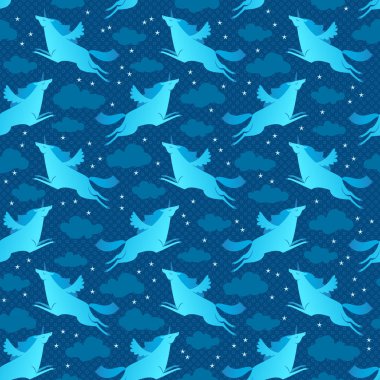 Tek boynuzlu at Seamless Modeli mavi