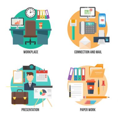 Düz renkli Office öğeleri koleksiyonu