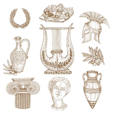 Elle çizilmiş Yunanistan Icon Set