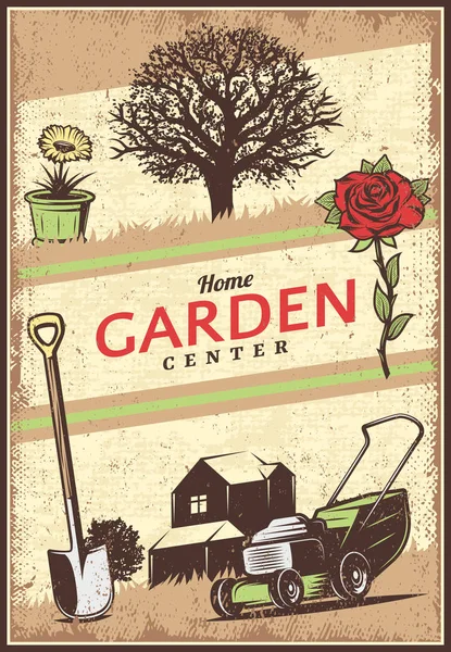 Cartaz de jardinagem colorido vintage — Vetor de Stock