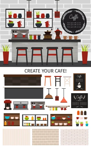 Cafetería Plana Composición Interior — Vector de stock