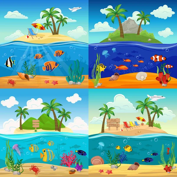 Sea Underwater Life Backgrounds Set — Stock Vector