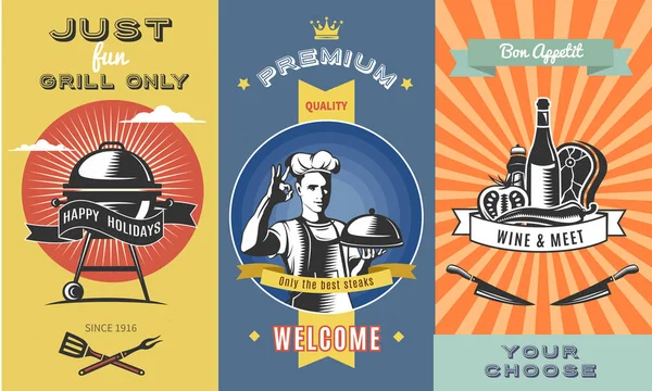 Vintage Barbecue gekleurde verticale Banners — Stockvector