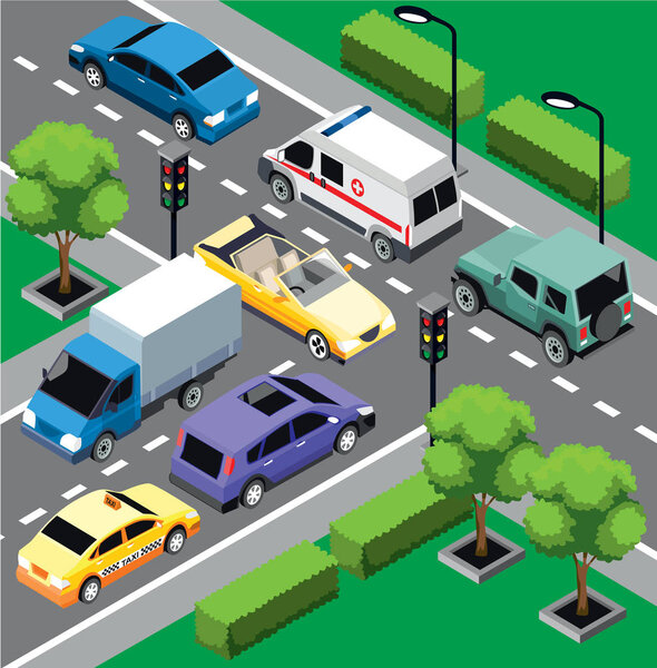 City Traffic Isometric Concept