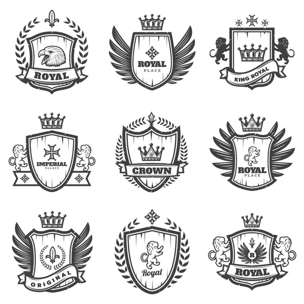 Vintage Monochrome Heraldic Emblems Set — Stock Vector