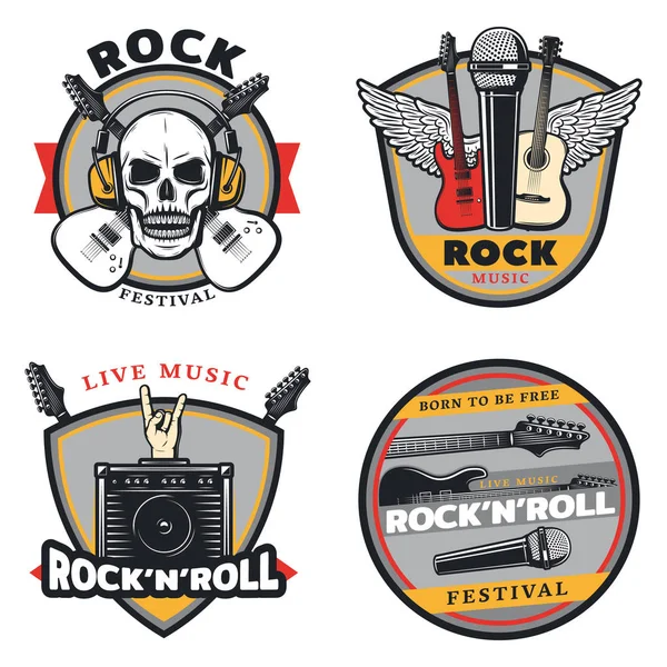 Vintage Colored Rock Music Emblems Set — Stock Vector