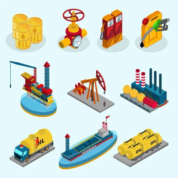 Isométrica colección de elementos de la industria petrolera — Vector de stock